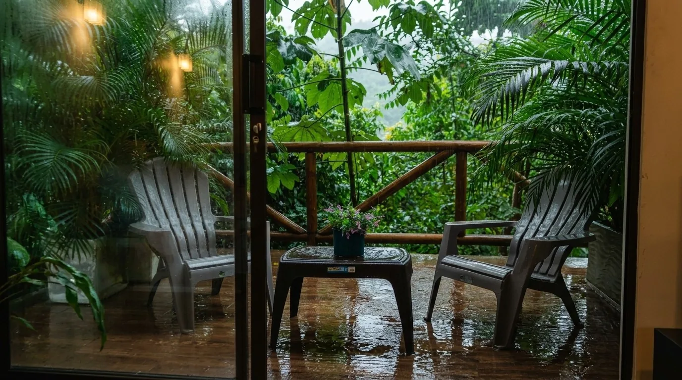 Balcón en día de lluvia