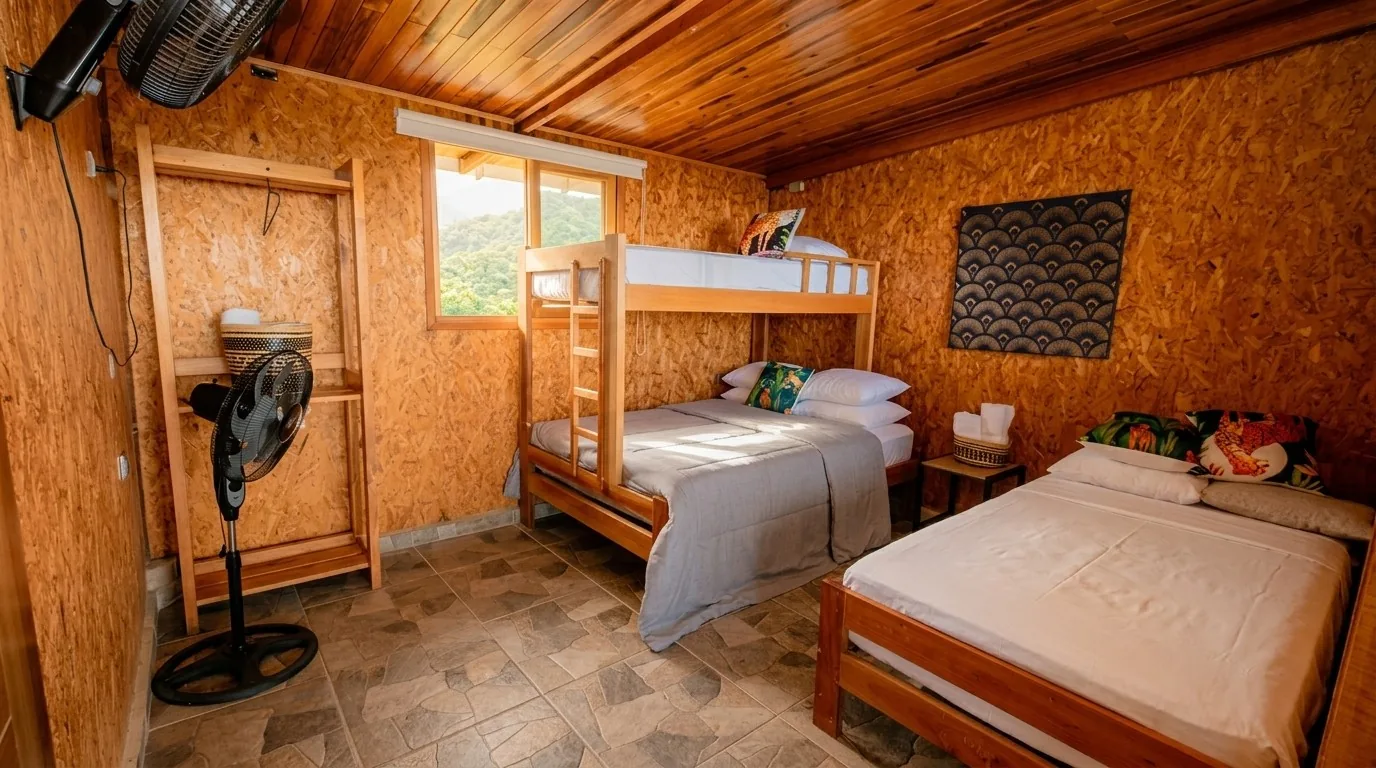 Dormitorio con literas y cama doble